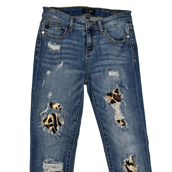 Judy Blue Mid Rise Skinny Fit Distressed Jeans Leopard Insets 8265MD Size 5/27 - Picture 13 of 14